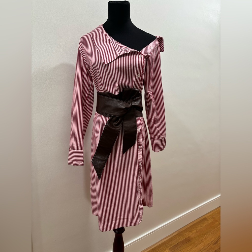 712. re:named Off-Shoulder Collar and Front Button-Down Long Sleeve Shirt Dress